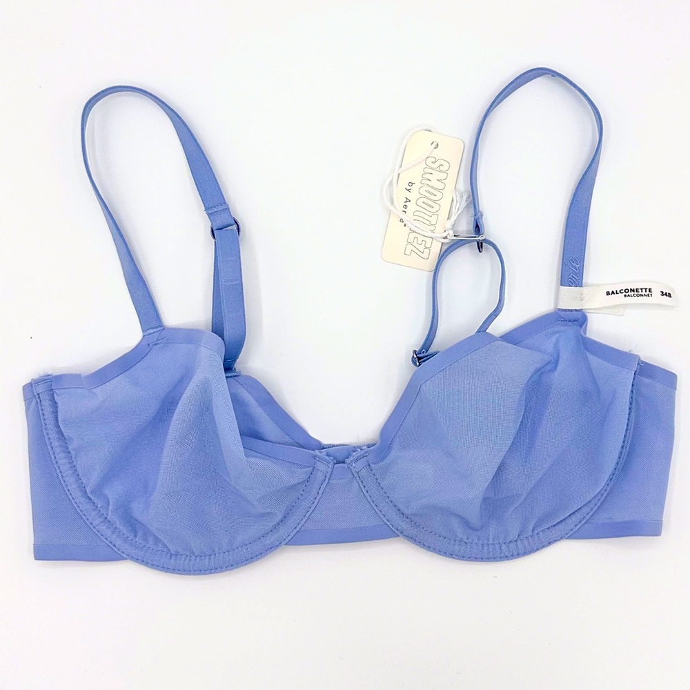 Aerie Smoothez Blue Unlined Mesh Balconette Bra